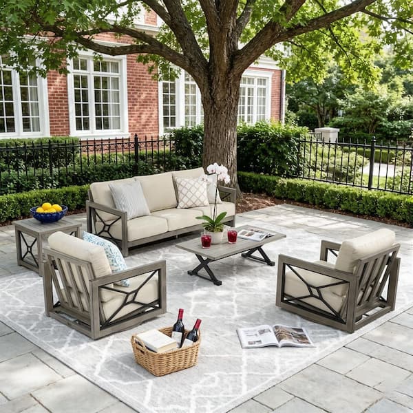 Marindo 5-Piece Aluminum Swivel Outdoor Conversation Set with Echo Dune Sunbrella Cushions