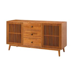 Cyril Mid-century Acorn 3 Drawer Sideboard with Wooden Legs and Slatted Doors