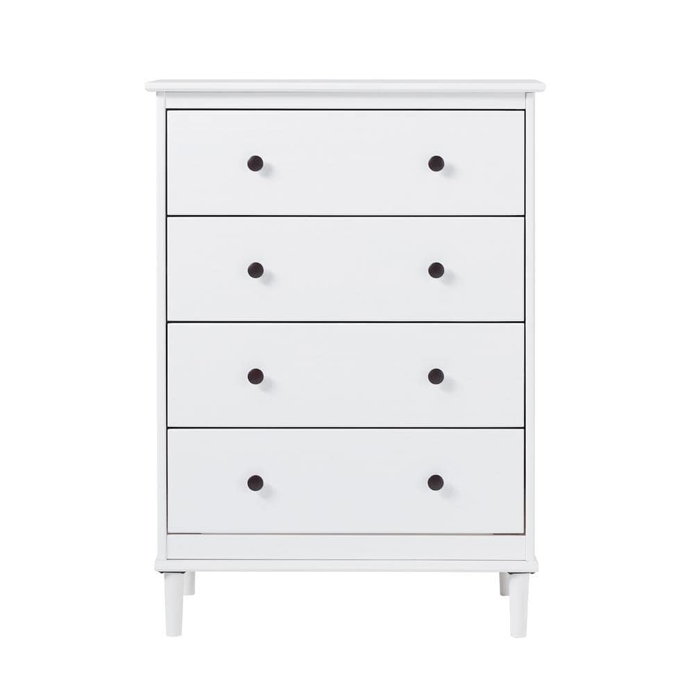 White Mid-Century Modern 4-Drawer Solid Wood Dresser
