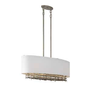 Cameo 12.13 in. H x 44 in. W 4-Light Modern Farmhouse Champagne Luxe Linear Chandelier with White Linen Shade