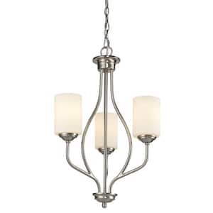 Cardinal 3-Light Brushed Nickel Indoor Shaded Chandelier with Matte Opal Glass Shade With No Bulb Included