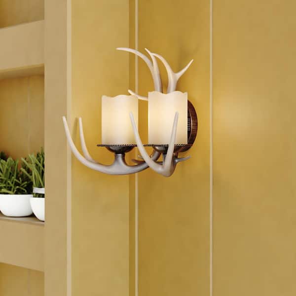 VAXCEL Yoho 16.75 in. W 2-Light Bronze Rustic Antler Bathroom Vanity Light Fixture