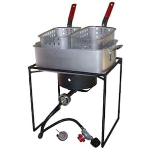 54,000 BTU Propane Gas Outdoor Cooker with Rectangular Aluminum Fry Pan and Two Baskets