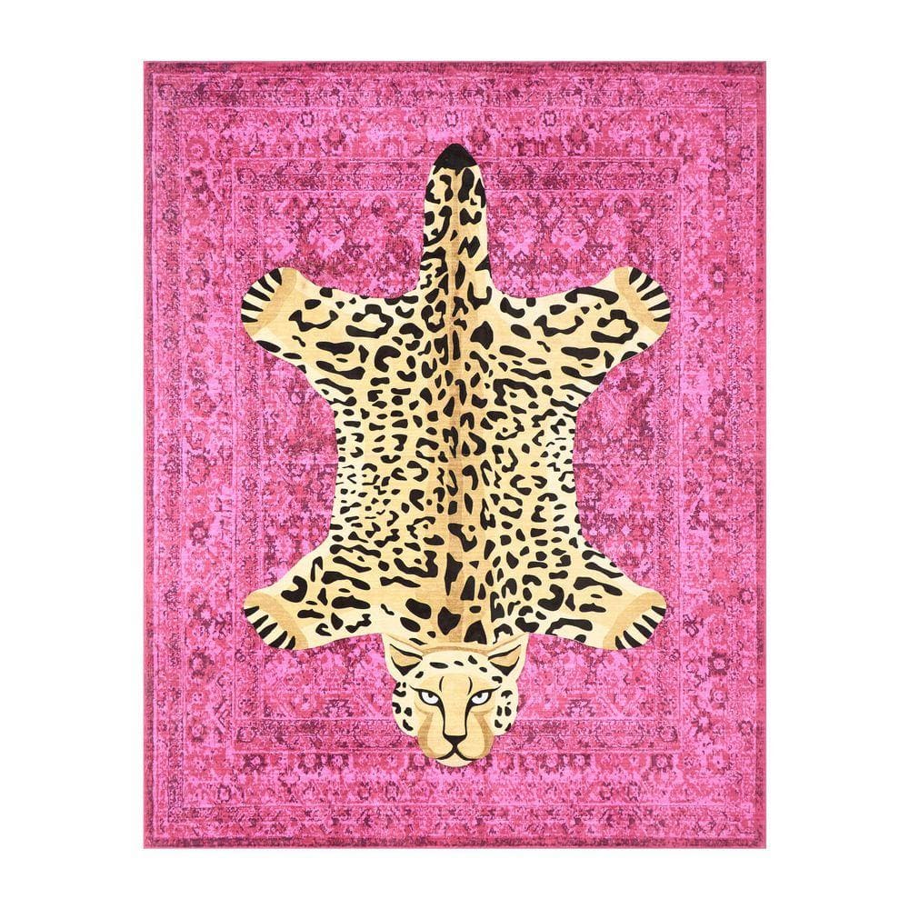 JUICY COUTURE Medallion Hot Pink Leopard 8 ft. x 10 ft. Woven