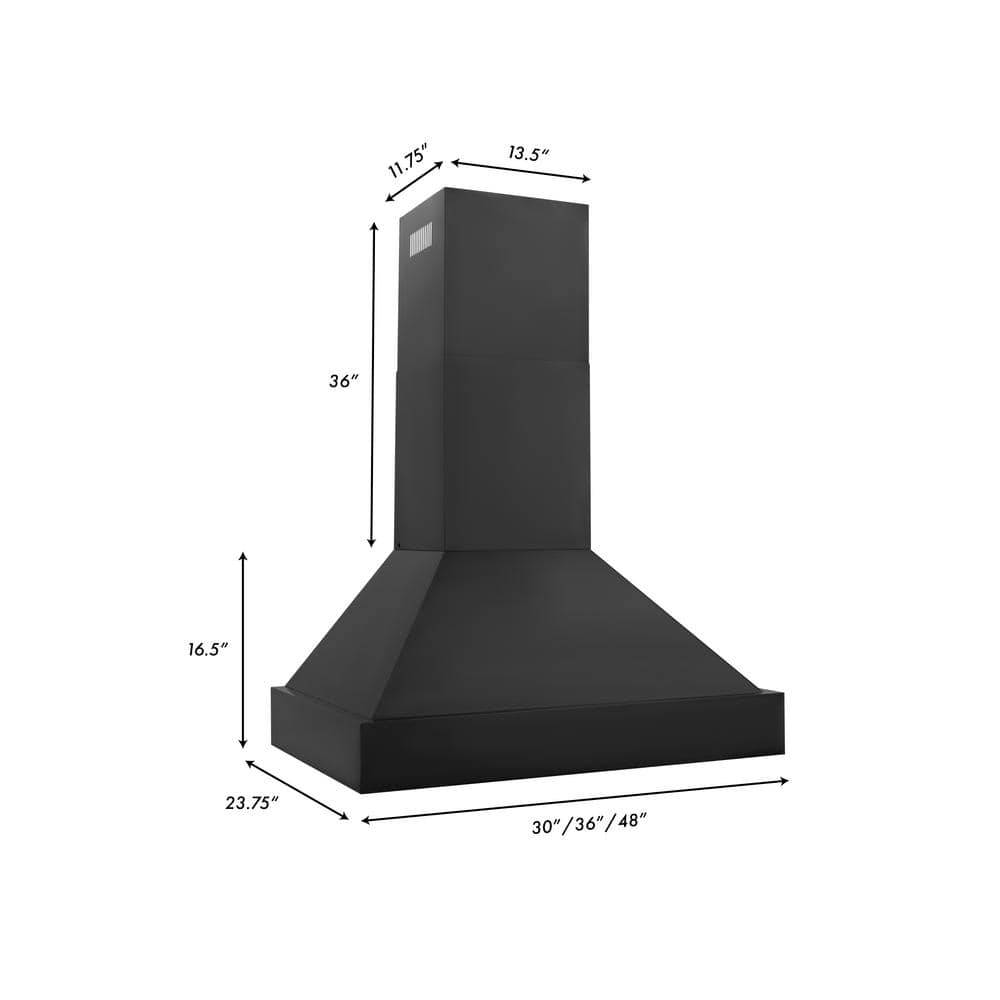 36" Black Stainless Steel Convertible Wall Mount Range Hood