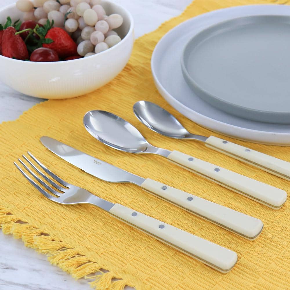 Cream Handle Stainless Steel 16-Piece Flatware Set