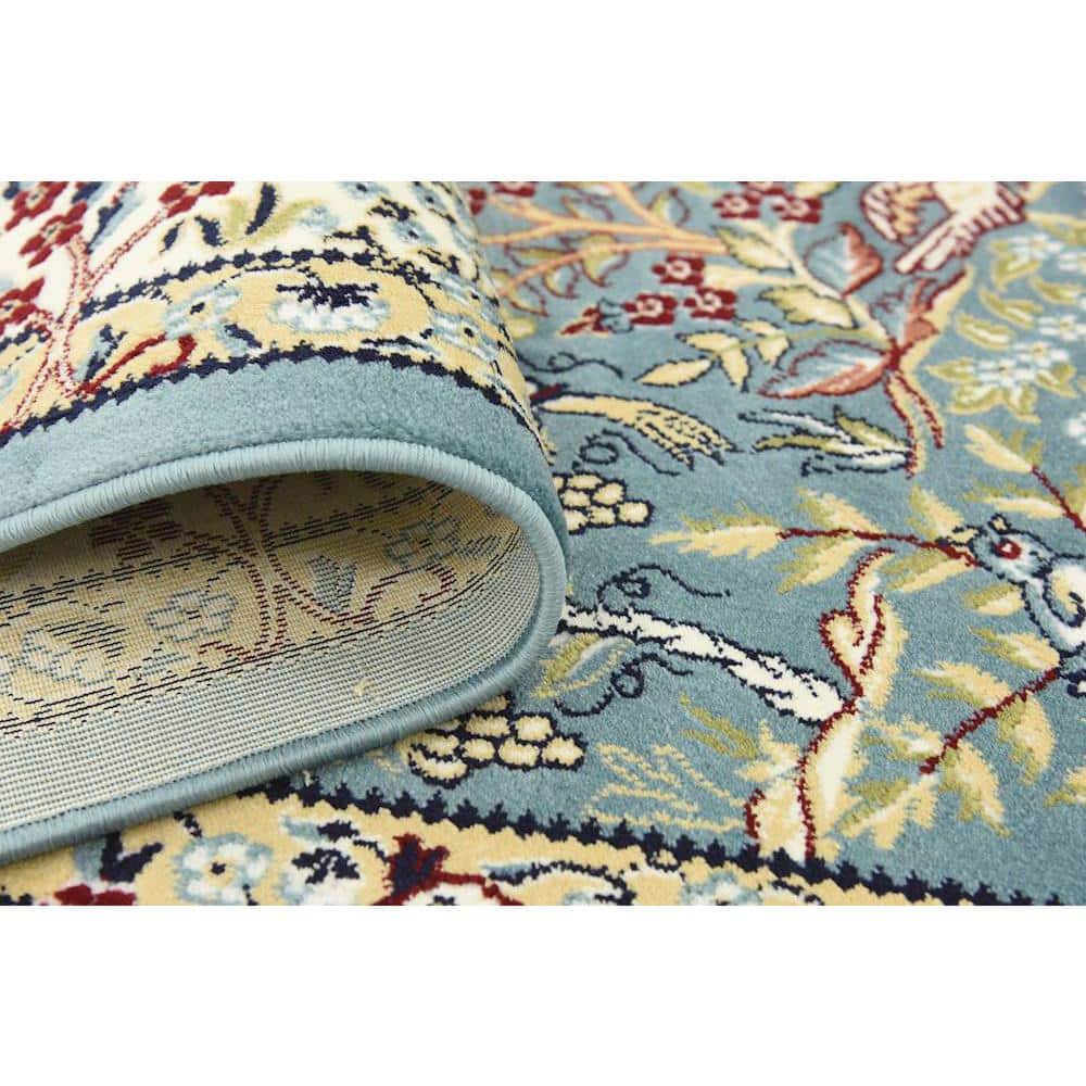 Elegant Blue Floral Rectangular Indoor Rug 5' x 8'
