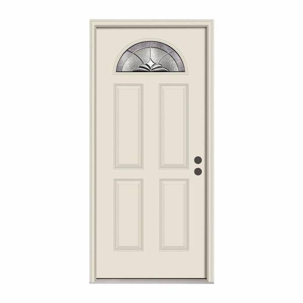 JELD-WEN 36 in. x 80 in. Fan Lite Langford Primed Steel Prehung Left-Hand Inswing Front Door w/Nickel Caming and Brickmould