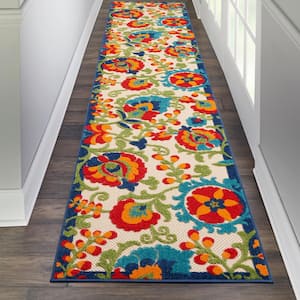 Aloha Multicolor 2 ft. x 10 ft. Kitchen Runner Floral Modern Indoor/Outdoor Patio Area Rug