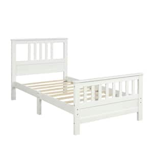 White Twin Bed Frame Platform Wood Bed Frame with Headboard No Box Spring Needed