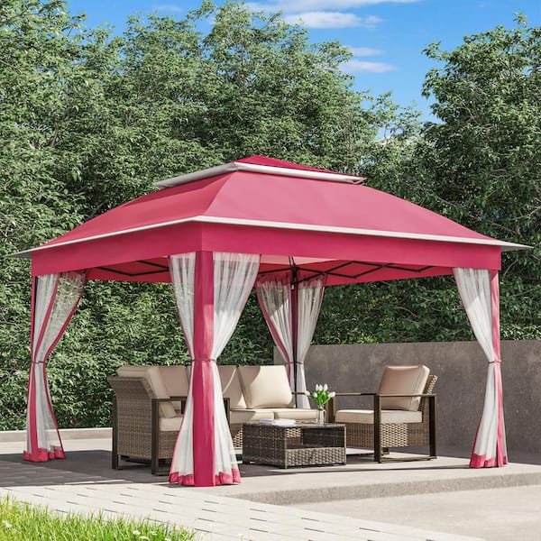 Pink Steel Portable Pop-Up Gazebo with Mosquito Netting 11 ft. x 11 ft. . .