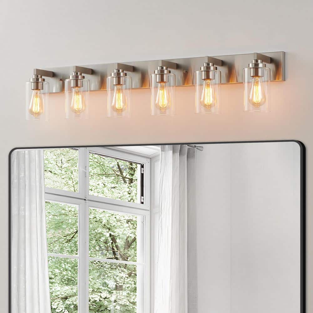44 in. 6-Light Brushed Nickel Vanity Light with Clear Glass Shades price history on PriceWatchPro