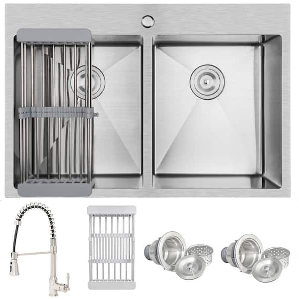 AKDY Handmade All-in-One Drop-in Stainless Steel 33 in. x 22