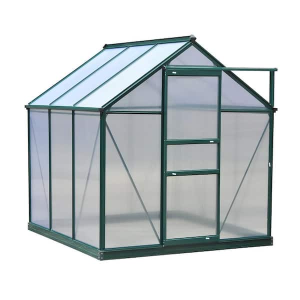 Outsunny 6 ft. x 6 ft. x 7 ft. Aluminum Polycarbonate Portable Walk-In Garden Greenhouse with Rooftop Vent and UV-Resistant Walls