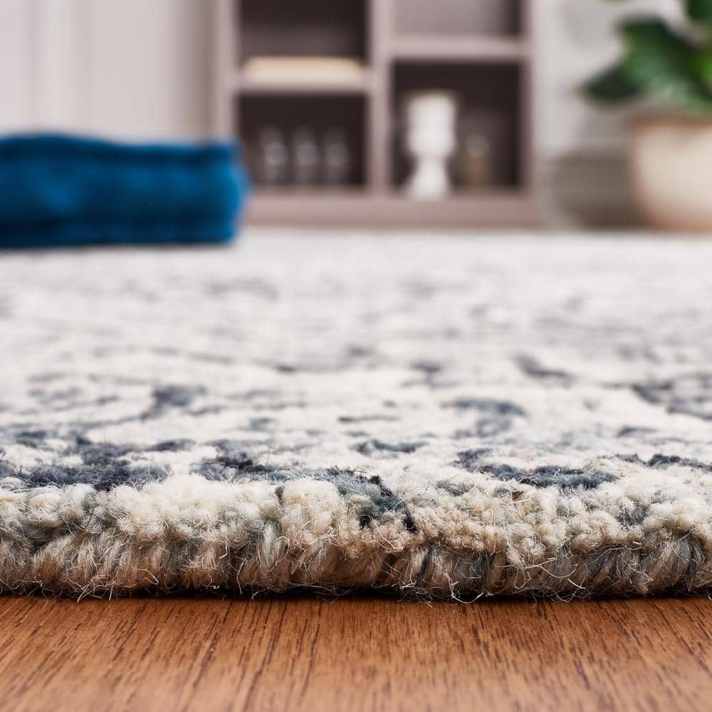 Handmade Dark Blue and Gray Wool 8' x 10' Abstract Area Rug