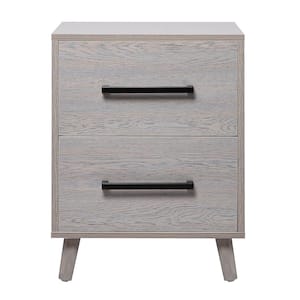 2-Drawers Gray Nightstand Home End Table 23.6 in. H x 17.7 in. W x 13.8 in. D (Set of 1)