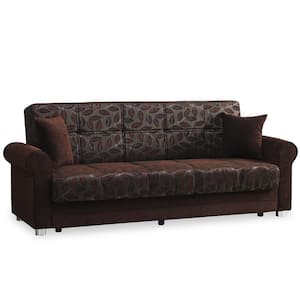 Santiago Collection Convertible 89 in. Dark Brown Chenille 3-Seater Twin Sleeper Sofa Bed with Storage