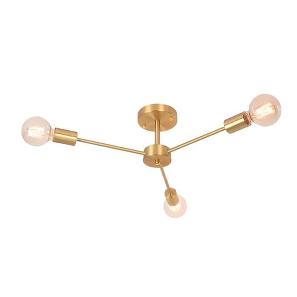 RRTYO Torres 23.62 in. 3-Light Gold Mid-Century Ceiling Light Sputnik Semi-Flush Mount