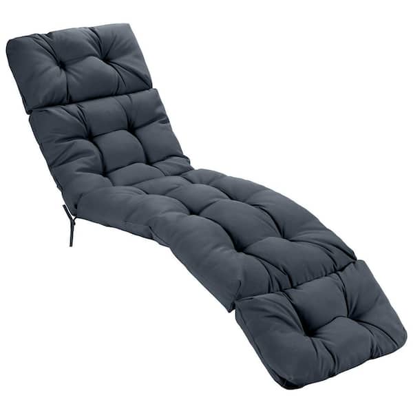 WELLFOR 73 in. L x 22 in. W 1-Piece Outdoor Chaise Lounge Cushion with String Ties in Dark Gray