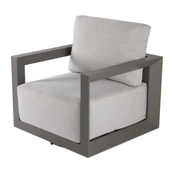 Newport Outdoor Aluminum Swivel Chair with Grey Sunbrella Cushions