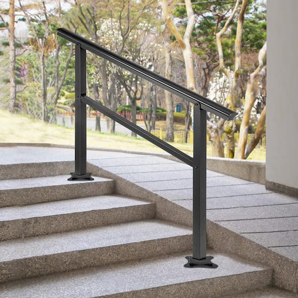 Adjustable Outdoor Handrail for Stairs 47.6 in. x 35.2 in. Black Aluminum Stair Railing, Stair Railing Kit