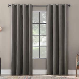 Rafaela Chenille 100% 50 in. W x 84 in. L Blackout Grommet Curtain Panel in Coal Gray