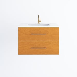 Napa 36 in. W x 22 in. D Single Sink Bathroom Vanity Wall Mounted In Pacific Maple  With White Quartz Countertop