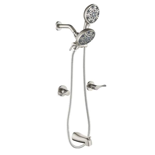 AIMADI Double Handle 6-Spray Wall Mount Tub and Shower Faucet 1.8 GPM 2-in. -1 Shower System in Brushed Nickel Valve Included