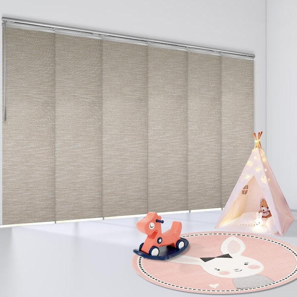Hemp 70 in. - 130 in. W x 116 in. L Adjustable 6- Panel Satin Nickel Single Rail Panel Track with 23.5 in. Slates