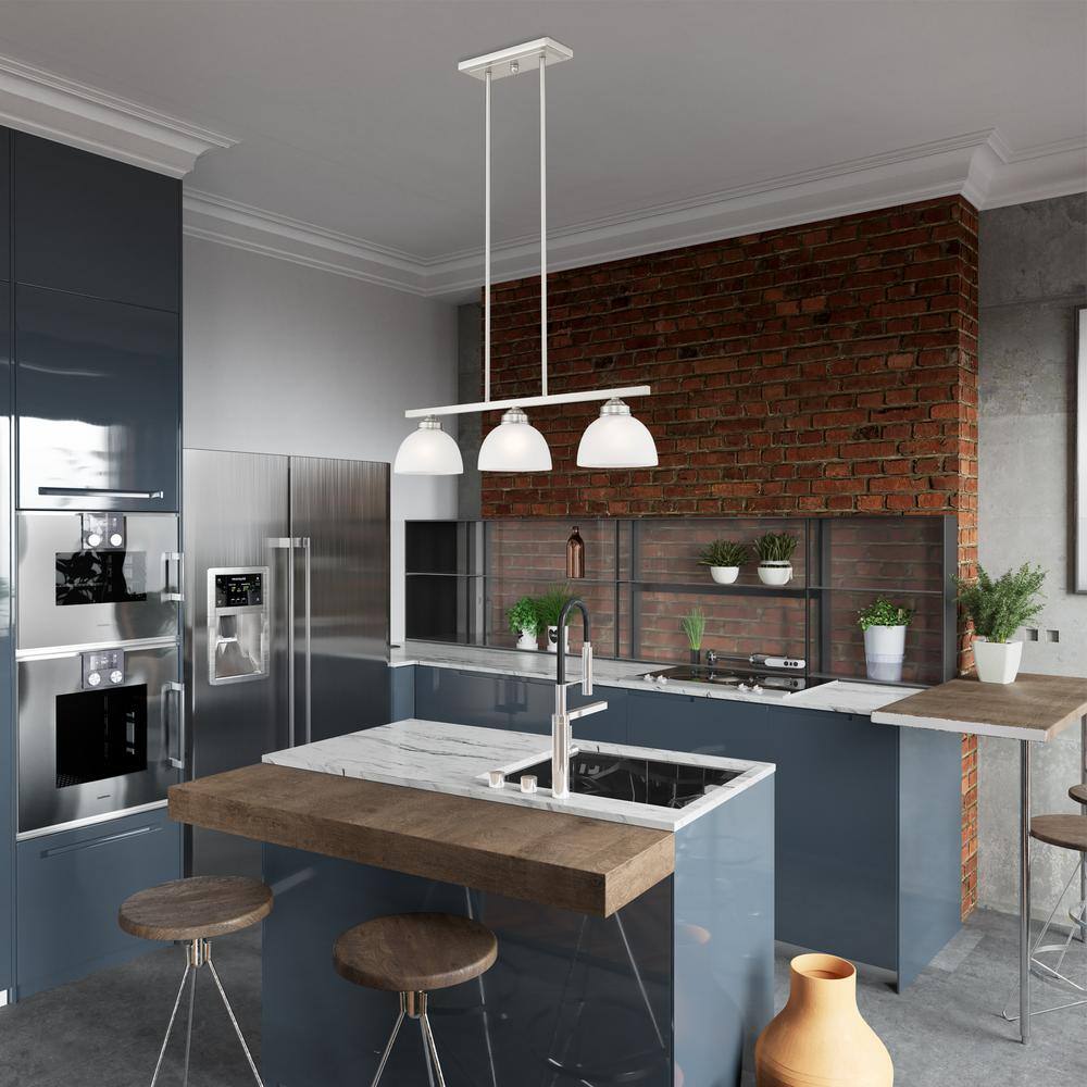 Somerset 3-Light Brushed Nickel Island Pendant with Satin Glass