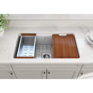 Sotto White Fireclay 32 in. Single Bowl Drop-In/Undermount Kitchen Sink with Faucet and Accessories