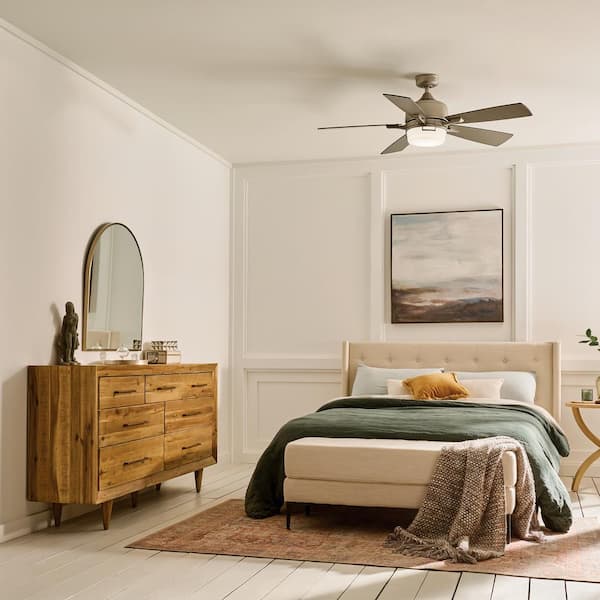 Leeds 52 in. Indoor Brushed Nickel Downrod Mount Ceiling Fan with Integrated LED with Wall Control Included