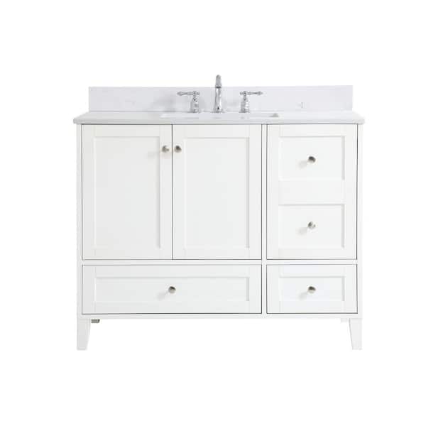 Unbranded Simply Living 42 in. W x 22 in. D x 34 in. H Bath Vanity in White with Calacatta White Engineered Marble Top