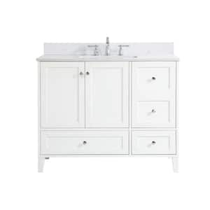 Timeless Home 42 in. W Single Bath Vanity in White with Engineered Stone Vanity Top in White and Basin with Backsplash