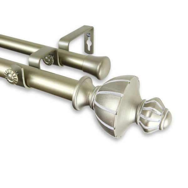 Rod Desyne 48 in. - 84 in. Telescoping 1 in. Double Curtain Rod Kit in Light Gold with Jerome Finial