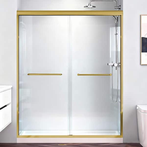 56-60 in. W x 72 in. H Semi-Frameless Sliding Shower Door in Brushed Gold with 1/4 in. Thick Tempered Glass