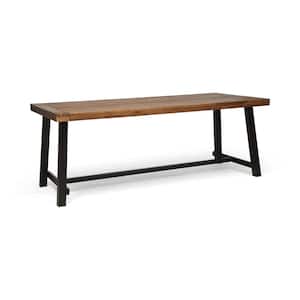 79 in. x 36 in. Outdoor 8-Seater Acacia Wood Dining Table, Teak and Rustic Metal Finish with H-Stretcher
