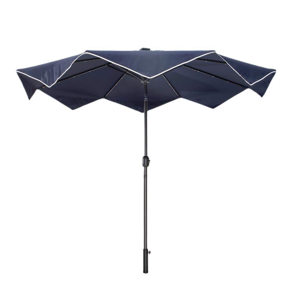 10 ft. Steel Push-Up LED Market Patio Umbrella with Easy Tilt Adjustment in