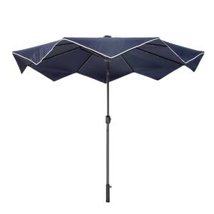10 ft. Steel Push-Up LED Market Patio Umbrella with Easy Tilt Adjustment in Navy Blue