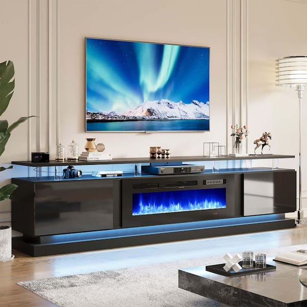 70 in. Freestanding Electric Fireplace TV Stand with Adjustable LED Entertainment Center in Black