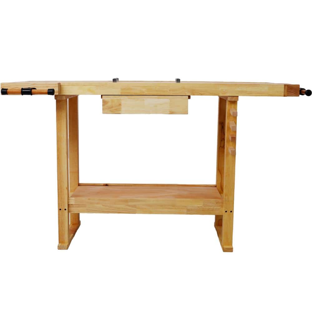 "55"" Wood Workbench with Drawer, Rubberwood Garage Workshop Table with Grooved Top & Adjustable Handles" price history on PriceWatchPro