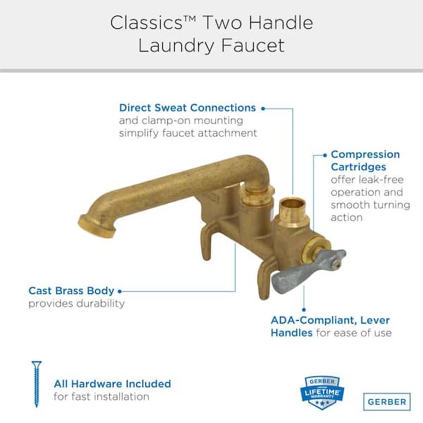 Gerber Gerber Classics 2-Handle Laundry Utility Faucet in Rough Brass