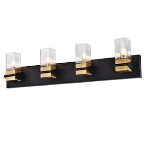 Veronica 32 in. 4 Light Matte Black Vanity Light with Clear Glass Shade