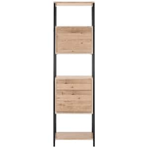 71.6 in. Oak/Black Metal 3-shelf Etagere Bookcase with Open Back