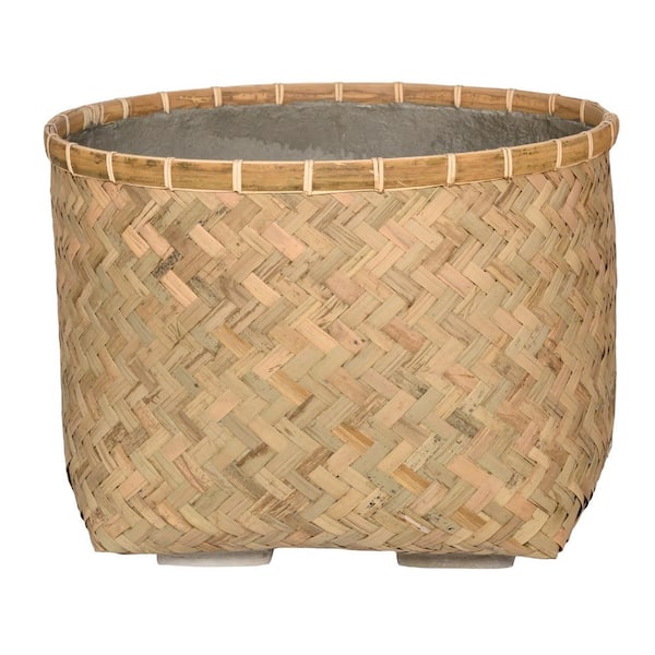 PotteryPots Nala Large 18.9 in. Dia Natural Bamboo Indoor Outdoor Round Planter