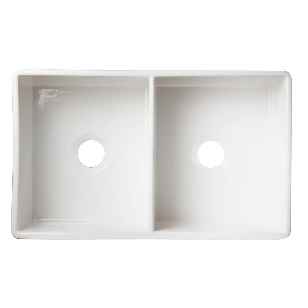 White 32.75'' Double Bowl Fireclay Farmhouse Kitchen Sink