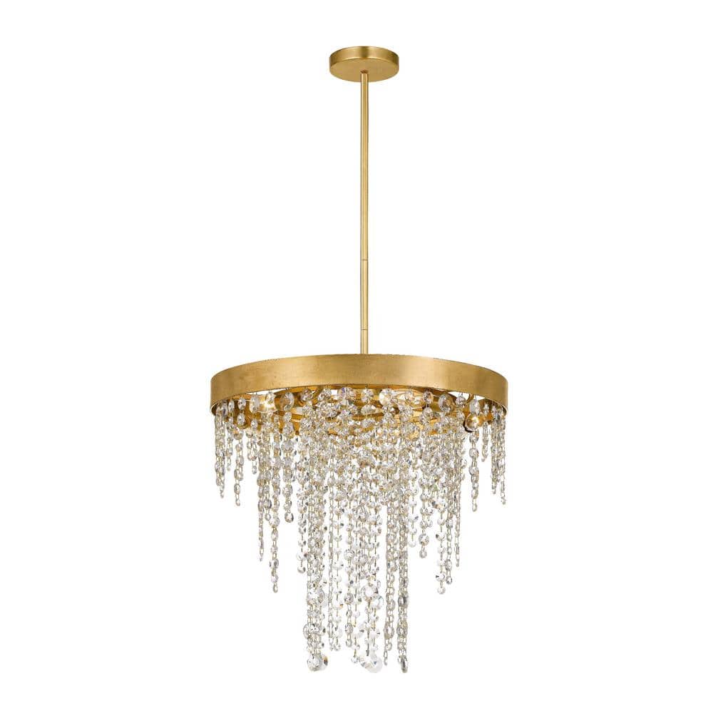Elegant Antique Gold 5-Light Chandelier with Hand-Cut Crystal Accents