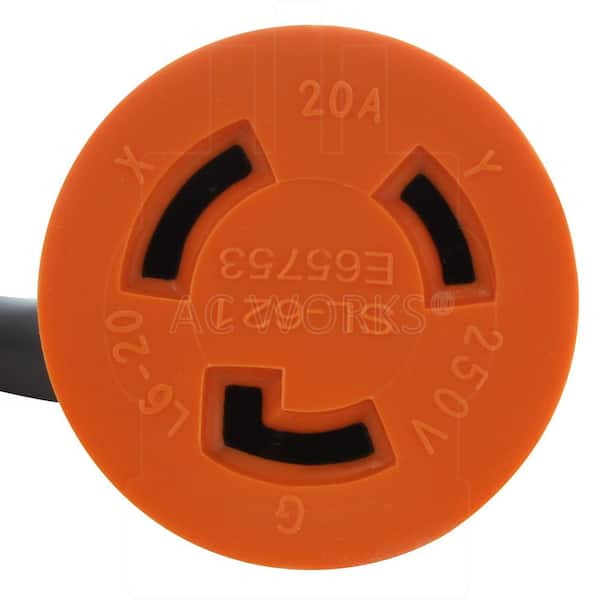 AC WORKS NEMA L6-20 20A 250V 10 ft. 12 / 3 STW Indoor/Outdoor