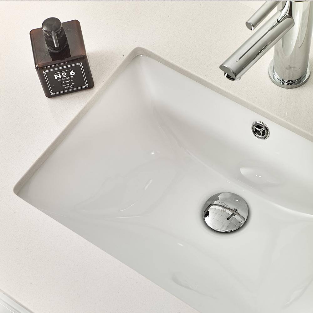 Sleek 24" White Quartz Top Modern Wall-Mounted Vanity with Ceramic Sink