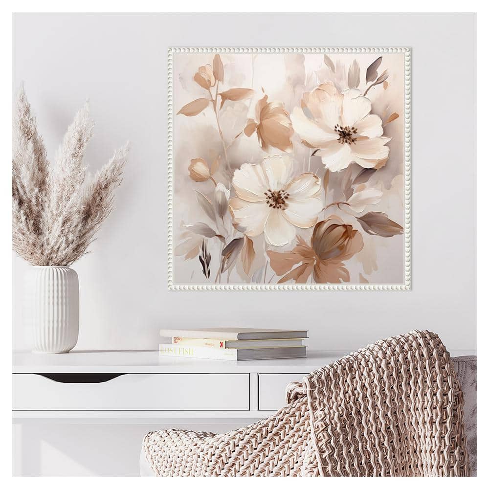 Scented Petals Beige and White Canvas Art with Floater Frame